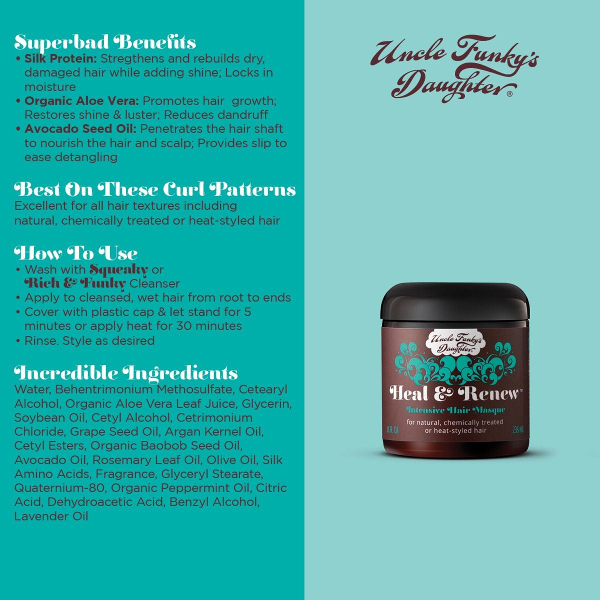 Uncle Funky's Daughter Heal& Renew Intensive Hair Masque (8 oz)